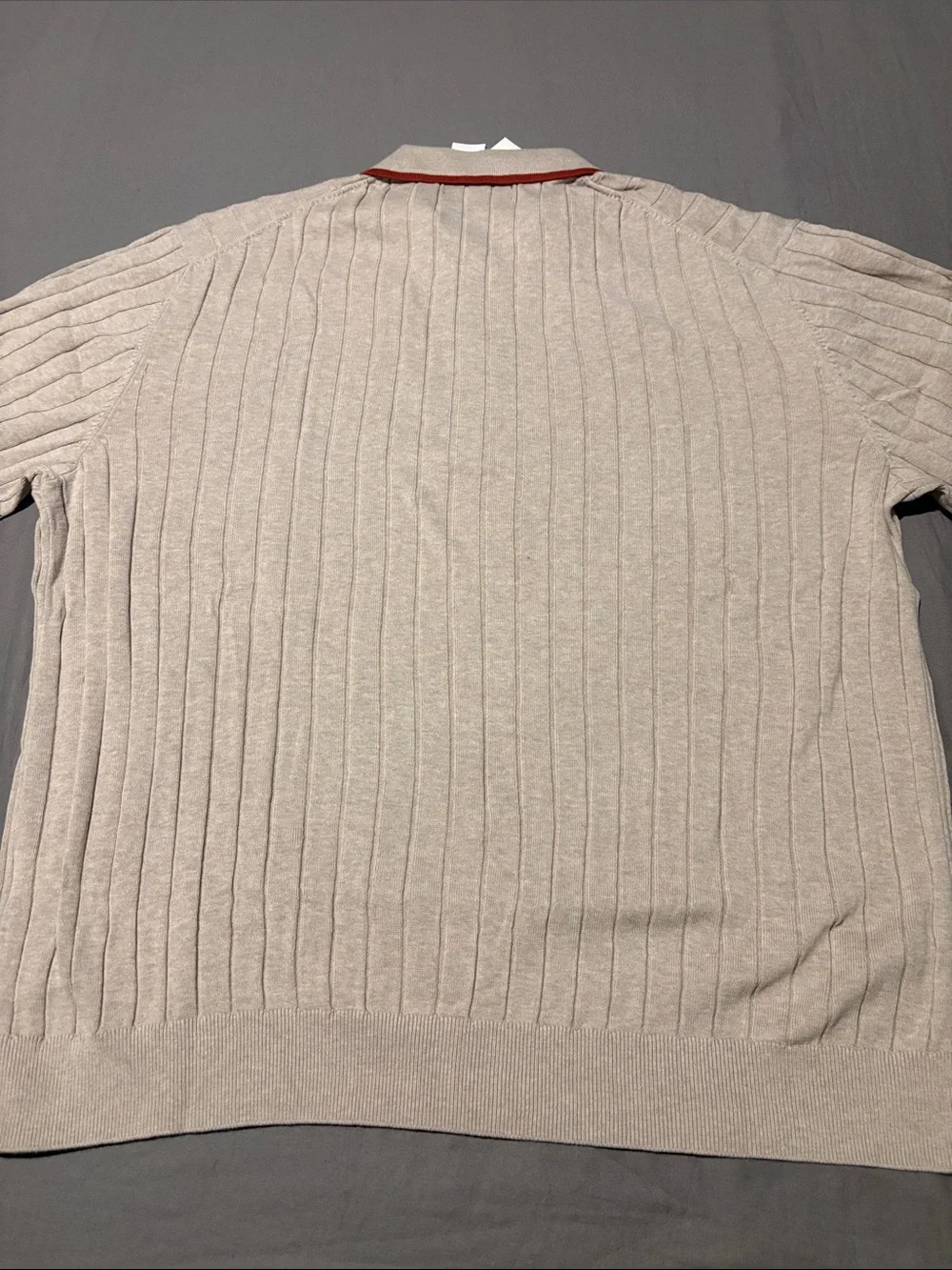 Banana Republic Beige Ribbed Polo Shirt with Red-Trim Collar